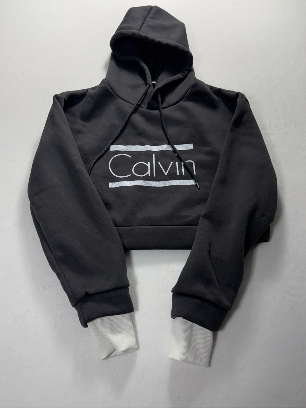 Calvin Klein Black Cropped Hoodie & Lounge Pants Set with White Accents - Picture 2 of 9